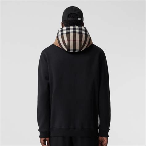 cotton blend hoodie burberry|Check Hood Cotton Blend Hoodie in Black/birch brown .